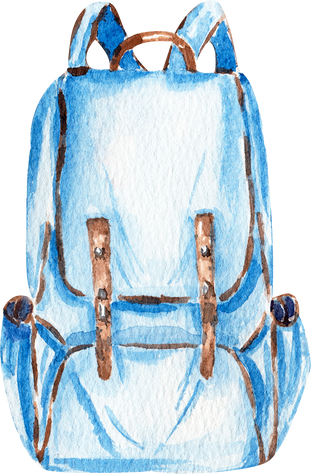 Watercolor hand painted blue backpack illustration